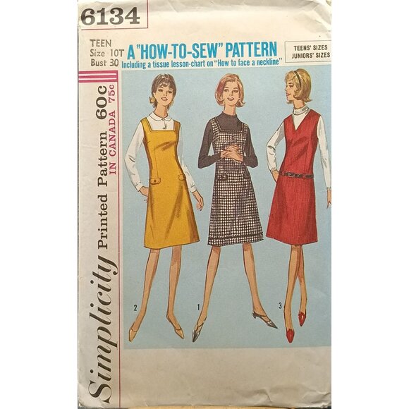 UNCUT Simplicity 6134 Vintage 1960s Junior & Teen Jumper Sewing Pattern Size 10T - Picture 1 of 2